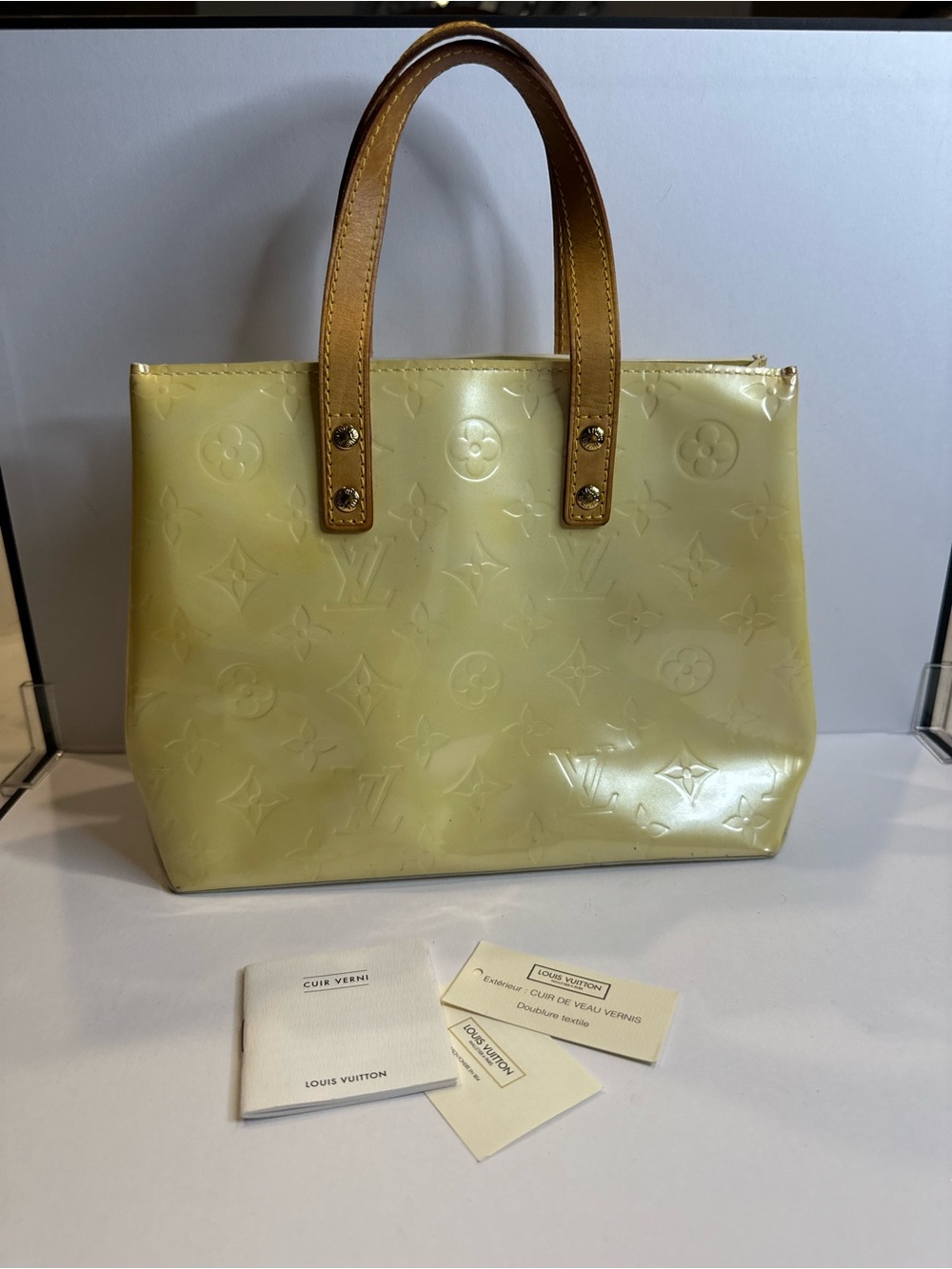 Pastel Yellow Louis Vuitton Monogram Vernis Reade PM handbag